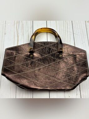 Vintage Vin Baker Brown Metallic Purse Handbag Tortoise Shell Handles USA